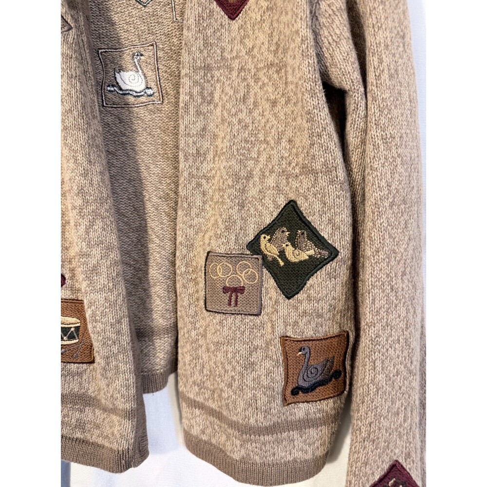 Grannycore Sweater Cardigan Birds Quirky Pattern Earthy Boho Women's Small Indie - Picture 2 of 7